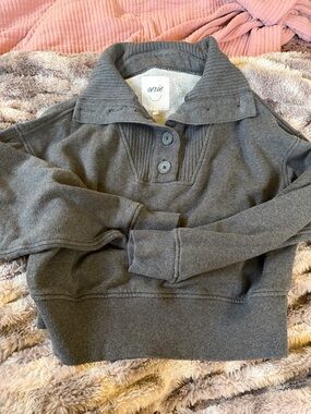 aerie Charcoal Gray Button Pullover Sweatshirt